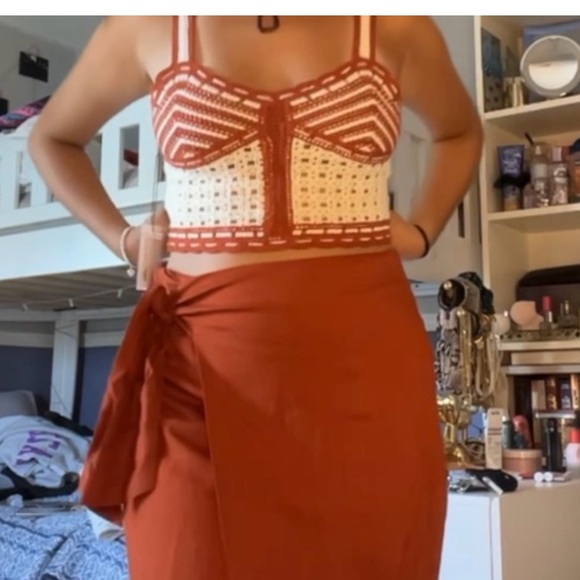 Jason Wu Rust And Cream Crochet Crop Top Striped Geometric Scallop Size 4 NWT - Picture 10 of 11